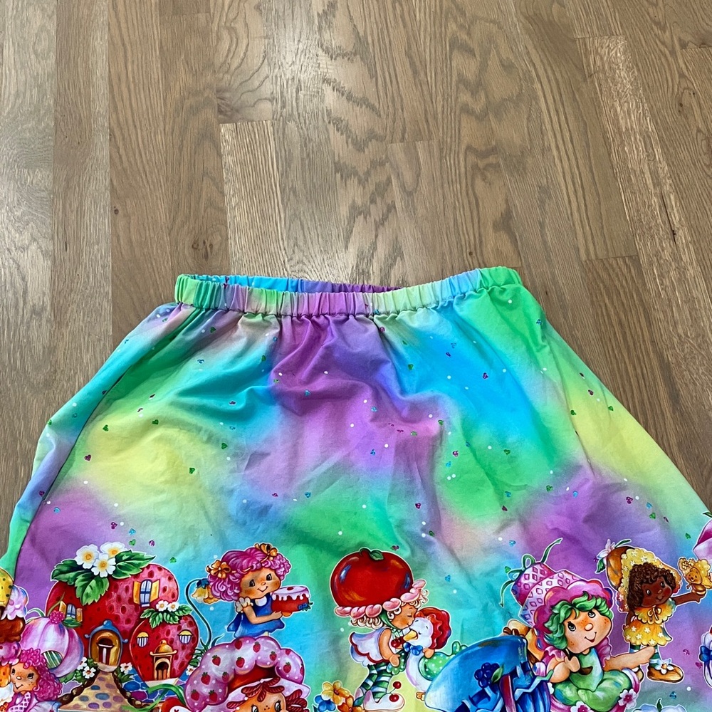 Strawberry Shortcake Cartoon Women’s Unique Handmade Rainbow Pocket Mini Skirt - Picture 5 of 8